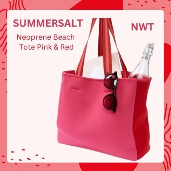SUMMERSALT Neoprene Beach Tote In Pink & Red Reusable Travel Bag NWT - Picture 1 of 4